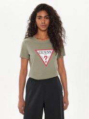 Guess T-Shirt W1YI1B I3Z14 Zielony Regular Fit. Zielone t-shirty damskie Guess, xs, z aplikacjami, z bawełny, bez kołnierzyka. Za 89.99 zł.