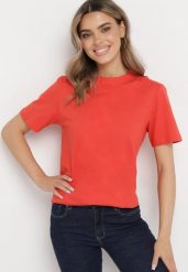Czerwony Bawełniany T-shirt o Luźnym Kroju z Krótkim Rękawem Adalria. Czerwone t-shirty damskie Born2be, s, bez wzorów, z bawełny, bez kołnierzyka. Za 19.99 zł.