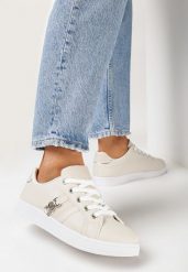 Beżowe Sneakersy przed Kostkę z Ozdobną Klamrą Vilorea. Brązowe obuwie sportowe damskie Born2be, z materiału, przed kostkę, bez zapięcia. Za 84.99 zł.