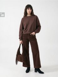 Sztruksowe jeansy wide leg - brązowy. Brązowe jeansy damskie Sinsay. Za 69.99 zł.
