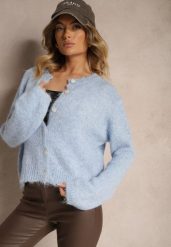 Niebieski Klasyczny Kardigan o Prostym Kroju Riavara. Niebieskie kardigany damskie Renee, bez wzorów, z jeansu. Za 159.99 zł.