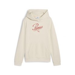 Młodzieżowa bluza z kapturem Essentials Script PUMA Alpine Snow White. Biała bluzy damskie Puma, m, bez wzorów, prążkowane, z kapturem. Za 234.50 zł.