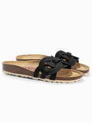 BACKSUN Skórzane klapki "Trapeze" w kolorze czarnym rozmiar: 38. Czarne klapki damskie Backsun, bez wzorów, z otwartym noskiem, bez obcasa, bez zapięcia. Za 130.99 zł.