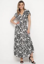 Czarna Rozkloszowana Sukienka Maxi z Luźnym Rękawem w Kwiatowy Print Oxeria. Czarne sukienki damskie Born2be, bez wzorów, bez ramiączek. Za 109.99 zł.