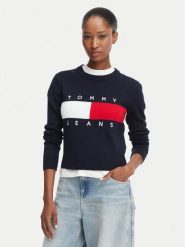 Tommy Jeans Sweter Flag DW0DW22930 Granatowy Regular Fit. Niebieskie swetry klasyczne damskie Tommy Jeans, m, z bawełny, bez kołnierzyka. Za 409.99 zł.