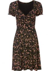 Sukienka z dżerseju z nadrukiem. Czarne sukienki damskie bonprix, bez wzorów, z dżerseju, bez ramiączek. Za 137.99 zł.