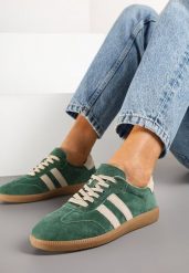 Zielone Płaskie Sneakersy z Wkładką ze Skóry Naturalnej Ozdobione Paskami Neladria. Zielone obuwie sportowe damskie Renee, na lato, z jeansu, bez zapięcia, tenisowe. Za 169.99 zł.
