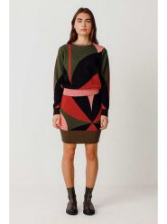 SKFK Sweter "Elur" w kolorze oliwkowo-jasnoróżowym rozmiar: 40. Brązowe swetry klasyczne damskie SKFK, z bawełny, bez kołnierzyka. Za 209.95 zł.