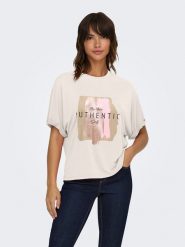 ONLY Koszulka w kolorze beżowym rozmiar: XL. Brązowe bluzki damskie Only, xl, bez wzorów, bez kołnierzyka, bez ramiączek. Za 82.99 zł.