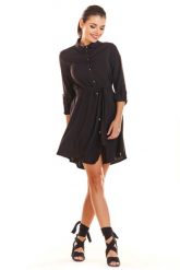 Sukienka koszulowa szmizjerka z paskiem i kołnierzykiem czarna. Czarne sukienki damskie Infinite You, bez wzorów, z elastanu, biznesowe, bez ramiączek. Za 229.00 zł.