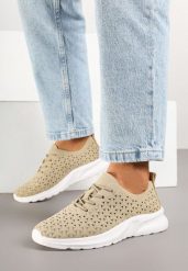 Ciemnobeżowe Sneakersy z Ażurową Elastyczną Cholewką Feniosse. Brązowe obuwie sportowe damskie Born2be, z jeansu, bez zapięcia. Za 79.99 zł.