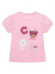 Guess T-Shirt K6RI05 K6YW4 Różowy Regular Fit. Czerwone koszulki i t-shirty dziewczęce Guess, z aplikacjami, z bawełny, bez kołnierzyka, bez ramiączek. Za 99.99 zł.