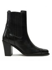 Bronx Botki New-Parton 34334-A Czarny. Czarne botki damskie Bronx, ze skóry, bez obcasa, na słupku, bez zapięcia. Za 649.99 zł.