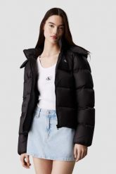 CALVIN KLEIN Czarna damska kurtka z kapturem. Czarne kurtki damskie Calvin Klein, s, bez wzorów, z kapturem. W wyprzedaży za 512.99 zł.