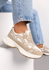 Ciemnobeżowe Sneakersy na Masywnej Podeszwie Ozdobione Siateczkowymi Wstawkami Malica. Brązowe obuwie sportowe damskie Renee, bez zapięcia. Za 109.99 zł.