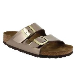 Klapki damskie Birkenstock Arizona BS. Szare klapki damskie Birkenstock, bez wzorów, z syntetyku, bez obcasa, bez zapięcia. Za 287.00 zł.