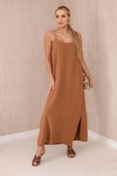 Sukienka długa na ramiączka camelowa. Sukienki damskie KESI, bez wzorów, z bawełny, eleganckie, bez ramiączek. Za 121.29 zł.