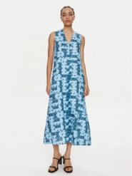 Max Mara Leisure Sukienka codzienna Urlo 2416221048 Niebieski Regular Fit. Niebieskie sukienki damskie Max Mara Leisure, bez wzorów, ze lnu, bez ramiączek. Za 579.99 zł.