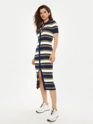 Lacoste Sukienka dzianinowa EF2554 Granatowy Slim Fit. Niebieskie sukienki damskie Lacoste, bez wzorów, z bawełny, bez ramiączek. Za 479.99 zł.