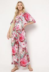 Różowo-Biały Kombinezon z Wiskozy w Stylu Boho z Gumkami w Talii i Wiązaniem z Tyłu Sunira. Czerwone sukienki damskie Born2be, bez wzorów, z materiału, boho, bez ramiączek. Za 89.99 zł.