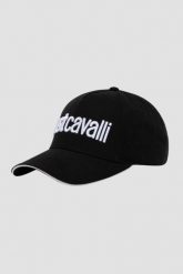 JUST CAVALLI Czarna czapka Logo Embroidery 3d Up. Czarne czapki z daszkiem damskie Just Cavalli, bez wzorów. W wyprzedaży za 149.99 zł.
