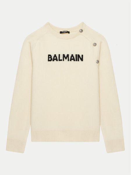 Balmain Sweter BV9B00-Z2409 Écru Regular Fit. Swetry dziewczęce Balmain, bez wzorów, z wełny, bez kołnierzyka, bez ramiączek. Za 1,399.00 zł.