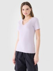 4F T-shirt slim gładki damski - fioletowy L. Fioletowe t-shirty damskie 4F, l, bez wzorów, z bawełny, bez kołnierzyka. W wyprzedaży za 39.99 zł.