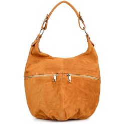 Zamszowa shopperka Vera Pelle kamelowa K51. Torebki klasyczne damskie ze skóry, zamszowe, bez dodatków. Za 199.99 zł.