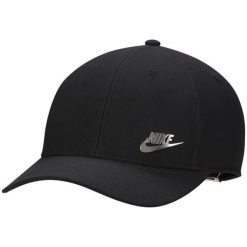 Czapka Nike Dri-FIT Club Structured Metal Logo, Dla obu płci. Czarne czapki damskie Nike, bez wzorów, z poliesteru. Za 100.99 zł.
