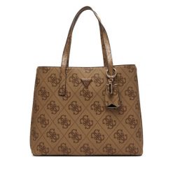 Torebka Guess. Brązowe shopper bag Guess, z aplikacjami, bez dodatków. Za 749.99 zł.