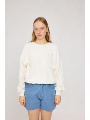 MAZINE Bluza "Back Print" w kolorze kremowym ze wzorem rozmiar: L. Brązowe bluzy damskie MAZINE, l, bez wzorów, z bawełny, bez kaptura. Za 176.08 zł.