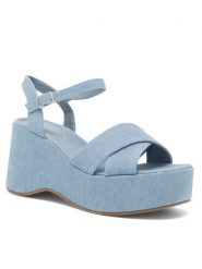 Jenny Fairy Sandały MOBBY KL E2206-101 Niebieski. Niebieskie sandały damskie Jenny Fairy, bez wzorów, z materiału, bez obcasa, na koturnie, bez zapięcia. Za 139.99 zł.