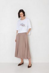 SPÓDNICA LARA MOCCA M - Flawless. Białe spódnice damskie Flawless, na co dzień, m, bez wzorów, z gumy, klasyczne, midi. Za 253.30 zł.