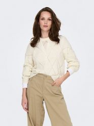 ONLY Sweter w kolorze kremowym rozmiar: L. Brązowe swetry klasyczne damskie Only, l, bez kołnierzyka. Za 79.03 zł.