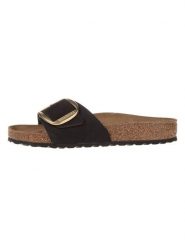 Birkenstock Skórzane klapki "Madrid Big Buckle" w kolorze czarnym rozmiar: 39. Czarne klapki damskie Birkenstock, bez wzorów, z otwartym noskiem, bez obcasa, bez zapięcia. Za 461.21 zł.