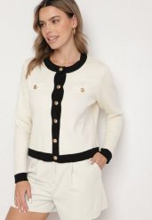 Beżowy Sweter Kardigan z Wiskozą w Stylu Retro z Ozdobnymi Guzikami Terolea. Brązowe kardigany damskie Born2be, m, bez wzorów, z jeansu. Za 89.99 zł.