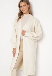 Beżowy Niezapinany Kardigan z Metaliczną Nicią Sarrira. Brązowe kardigany damskie Born2be, bez wzorów. Za 119.99 zł.