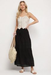 Czarna Spódnica z Bawełny z Wysokim Stanem w Stylu Boho Ellitrae. Czarne spódnice damskie Born2be, na co dzień, na lato, l, bez wzorów, z bawełny, boho, maxi. Za 54.99 zł.