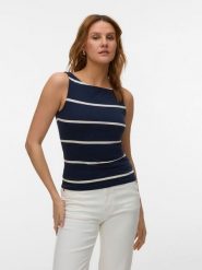 Vero Moda Bluzka w kolorze granatowym rozmiar: L. Niebieskie bluzki damskie Vero Moda, l, bez wzorów, z bawełny, bez kołnierzyka, bez ramiączek. Za 61.17 zł.