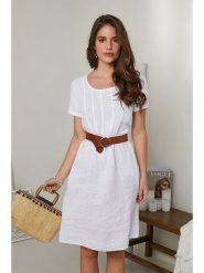 Rodier Lin Lniana sukienka w kolorze białym rozmiar: XL/XXL. Białe sukienki damskie Rodier Lin, bez wzorów, ze lnu, bez ramiączek. Za 154.45 zł.