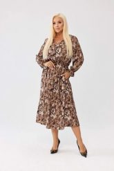Wiskozowa sukienka Marlen MIDI w abstrakcyjny wzór - z gumką w pasie i kieszeniami PLUS SIZE XXL OVERSIZE JESIEŃ. Sukienki damskie Moda Size Plus Iwanek, bez wzorów, z materiału, eleganckie, bez ramiączek. Za 329.90 zł.