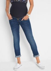Dżinsy ciążowe 7/8, slim. Niebieskie jeansy damskie bonprix, moda ciążowa. Za 144.99 zł.