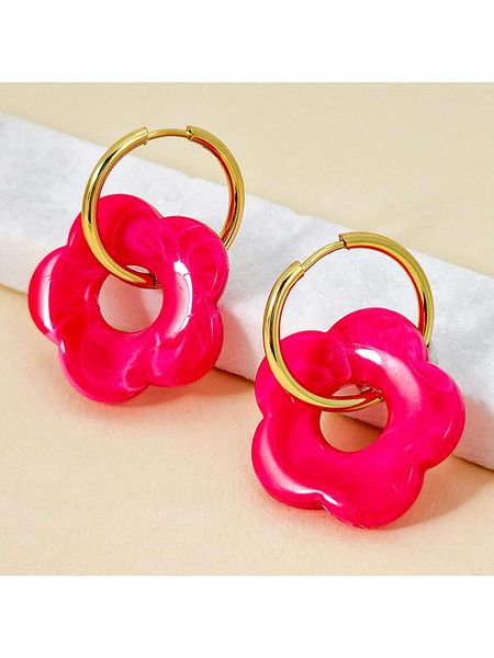 LA CHIQUITA Pozłacane kolczyki-kreole "Flower Drunk" rozmiar: onesize. Różowe kolczyki damskie LA CHIQUITA, pozłacane. Za 113.36 zł.