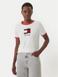 Tommy Jeans T-Shirt Wavy Flag Contrast Ringer DW0DW22306 Biały Regular Fit. Białe t-shirty damskie Tommy Jeans, l, bez wzorów, z bawełny, bez kołnierzyka. Za 189.99 zł.