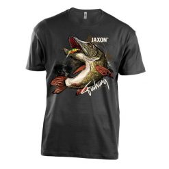 Koszulka wędkarska Jaxon Nature Szczupak. Czarne bluzki damskie JAXON, m, bez wzorów, bez kołnierzyka, bez ramiączek. Za 79.99 zł.