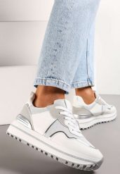 Białe Sneakersy z Cholewką przed Kostkę Ozdobione Brokatem Telse. Białe obuwie sportowe damskie Renee, na lato, przed kostkę, bez zapięcia. Za 99.99 zł.