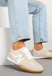 Beżowe Sneakersy Typu Klasyczne Tenisówki Zdobione Przeszyciami Elanioria. Brązowe obuwie sportowe damskie Renee, z jeansu, bez zapięcia, tenisowe. Za 74.99 zł.