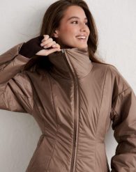 Damska kurtka pikowana, hydrofobowa High Neck Contour brąz espresso. Brązowe kurtki damskie Aim'n, l, bez wzorów, z materiału, bez kaptura. Za 444.00 zł.