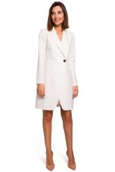 Ecru Elegancka Żakietowa Sukienka na Jeden Guzik. Brązowe sukienki damskie MOE, bez wzorów, z elastanu, eleganckie, bez ramiączek. Za 273.90 zł.