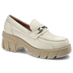 Półbuty damskie Lemar, naturalna skóra licowa skórzana wkładka wnętrze z materiału i skóry wsuwana konstrukcja, bianko/zł, 20110-T. Białe półbuty damskie Lemar, na lato, z aplikacjami, ze skóry, bez obcasa, bez zapięcia. Za 279.00 zł.